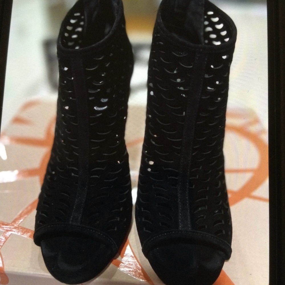 Via Spiga Black Peep-Toe Ankle Booties - Picture 2 of 9